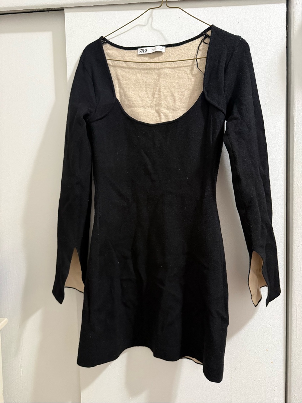 ZARA Black Long Sleeve Scoop Neck Mini Dress